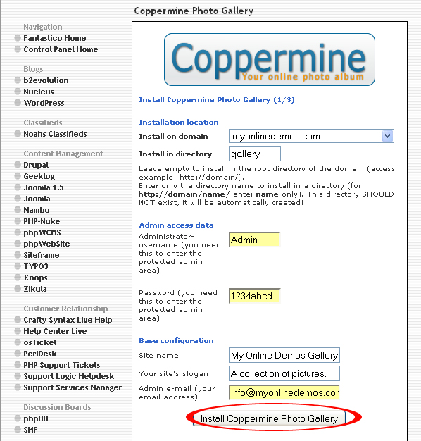 Install Coppermine Photo Gallery button