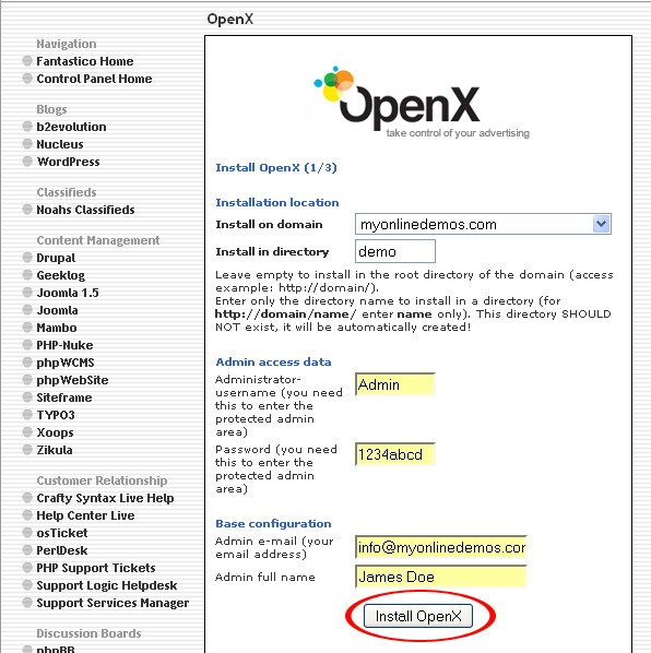 Install OpenX button