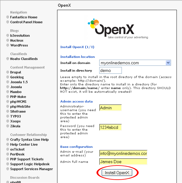 Install Openx Cpanel