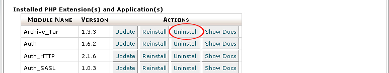 Uninstall button